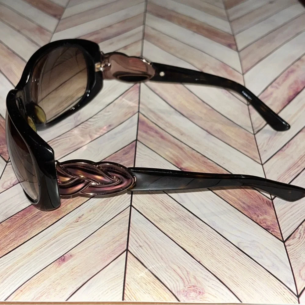 Kate Landry brown tort shell wrap oversized Sunglasses